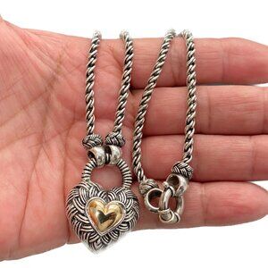 Sterling Silver.925+14K Gold ANDREA CANDELA CJI Puffy Heart Pendant Necklace 46g